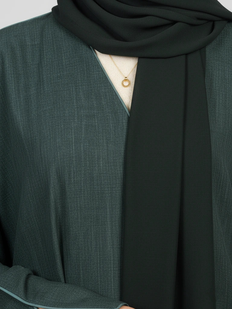 Luxury open abaya in cotton-linen blend with scarf – shop online across Sweden, Denmark, Norway and Canada from Emara Modesty