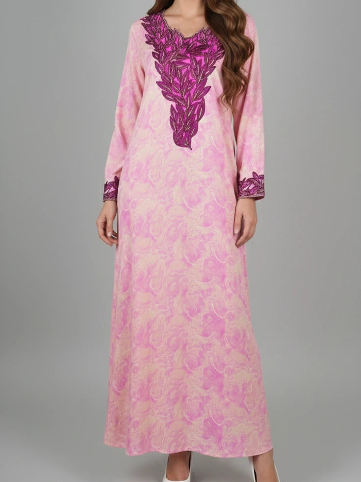 Emirati Mukhawar Silk Kaftan – Elegant arabisk klänning för Ramadan och fest