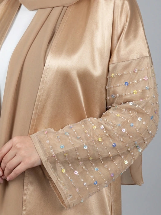 three piece satin abaya med hijab for event