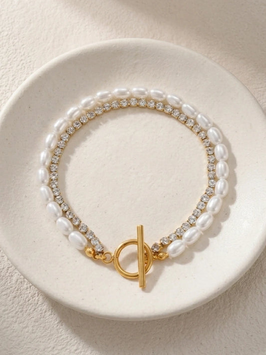 Modern PVD 18K guldpläterad armband med OT-spänne och gnistrande strass