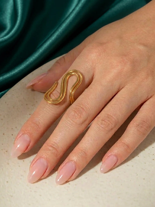 PVD 18K guldpläterad S-formad öppen ring i rostfritt stål