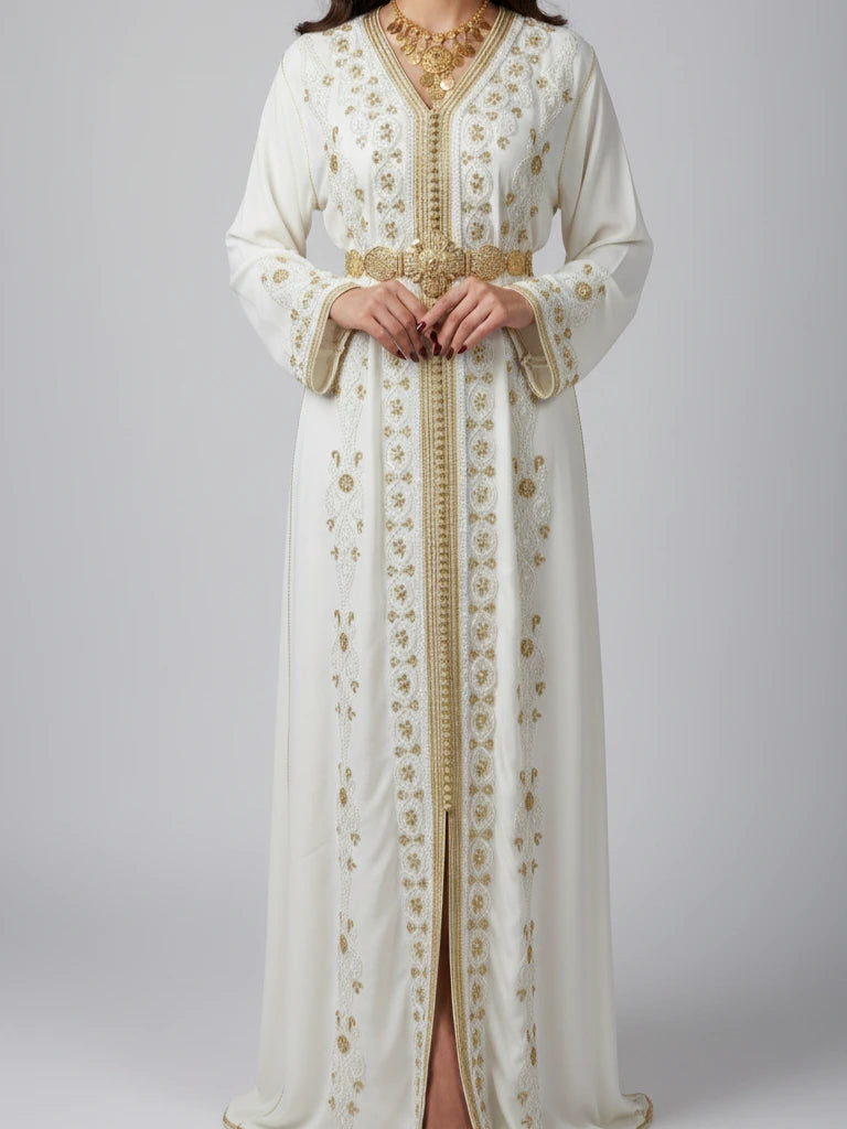 White Luxury Moroccan Kaftan – Emara Modesty