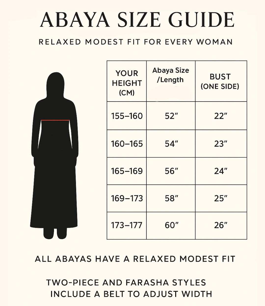 Abaya size guide