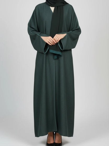 One-piece open abaya in cotton-linen fabric with matching scarf – Dubai handcrafted modest wear available online in Sweden, Denmark, Norway and Canada