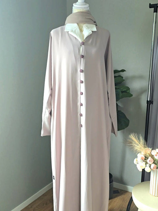 Beige Modest abaya with hijab – ideal for everyday wear.