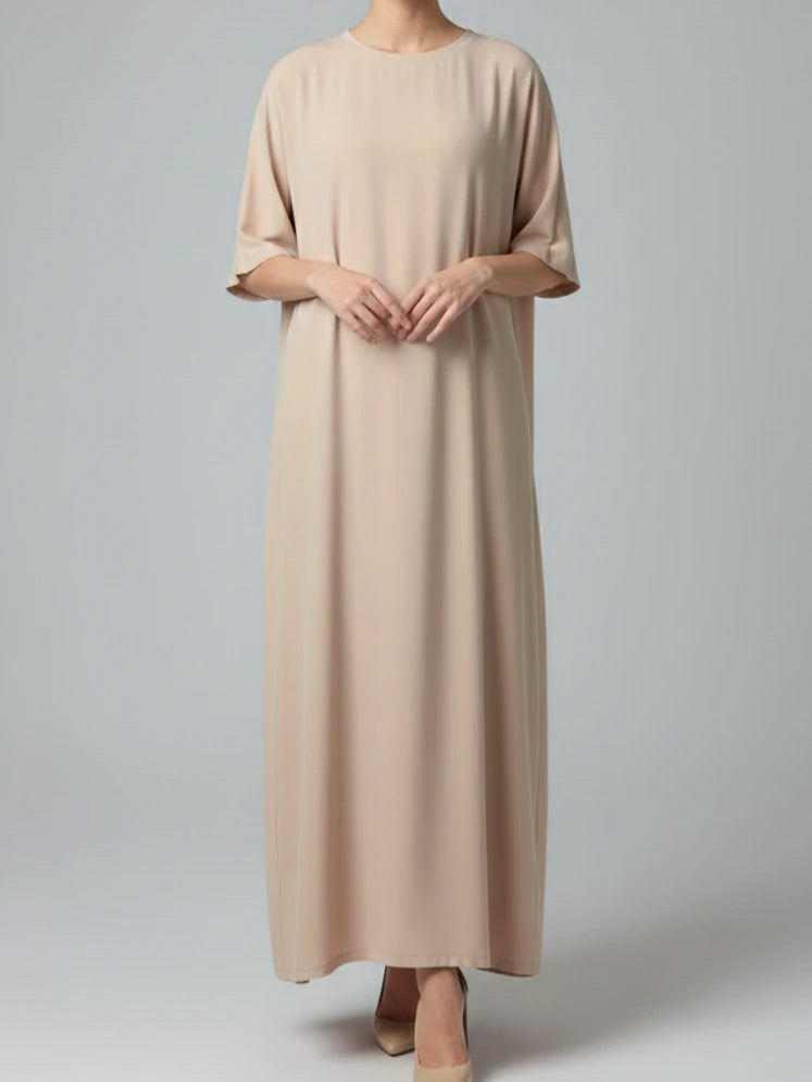 Luxury 2-piece abaya set with outer kimono, inner dress, belt and matching scarf – handmade in Dubai