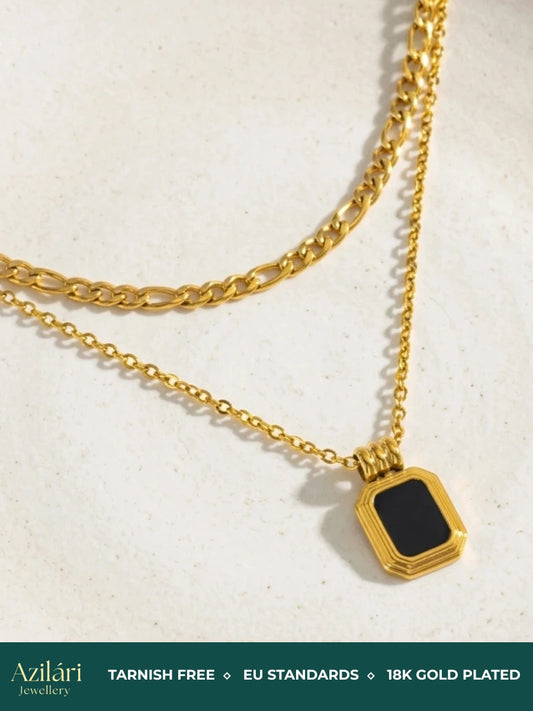 Elegant dubbelkedjad halskedja med svart zirkoniastenen – hållbar och blekningsfri