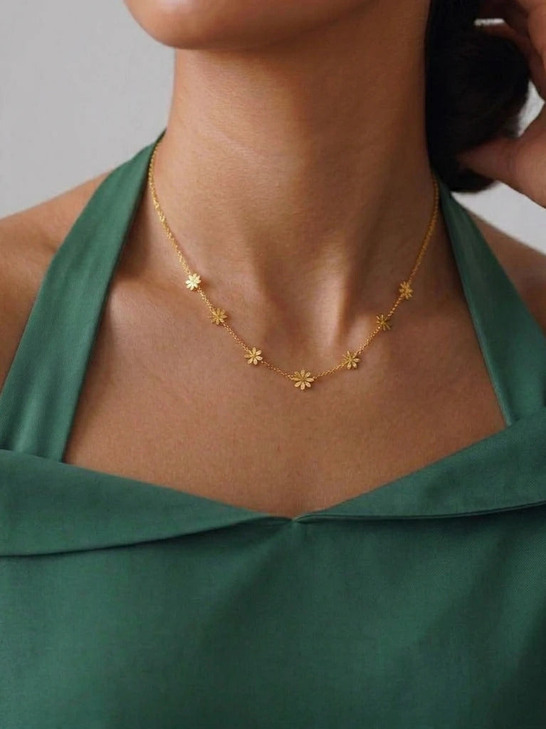 PVD 18K guldpläterat halsband med blomformad berlock i rostfritt stål