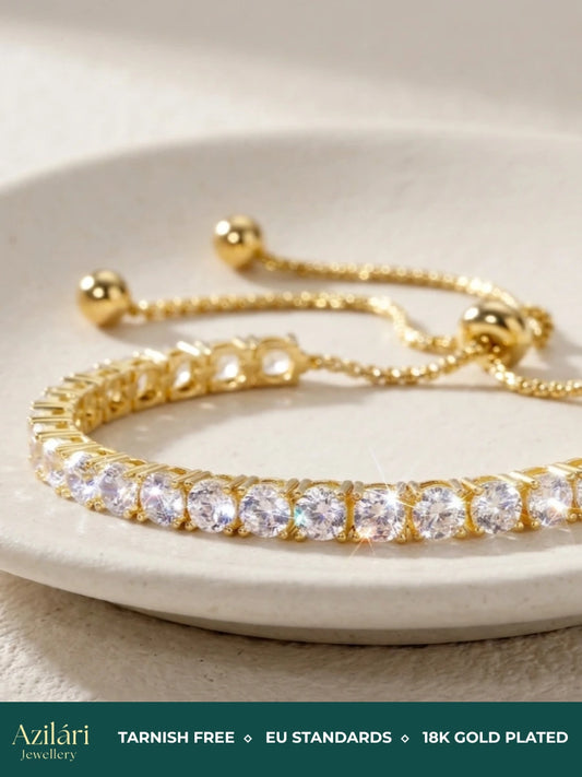 Lyxigt guldpläterat armband med zirkonia – minimalistisk tennisdesign