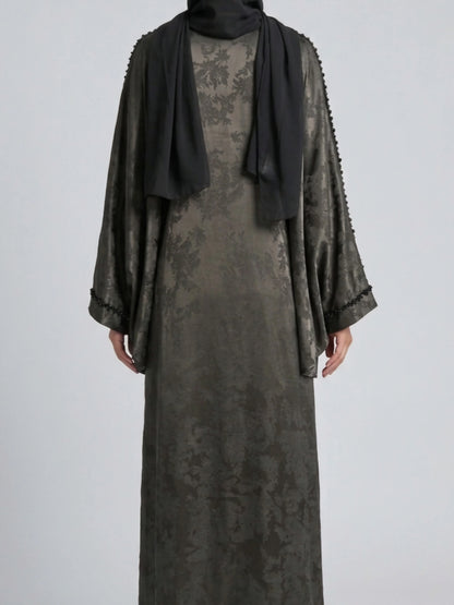 Elegant butterfly-abaya för kvinnor med vackert broderi i mjukt Jacquard Satin Blend