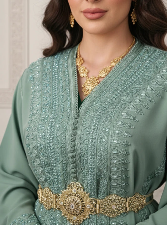 Moroccan Kaftan Dress with Belt – Fully Lined