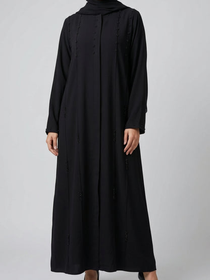 Svart abaya med stenbroderi och matchande sjal för Ramadan och Eid