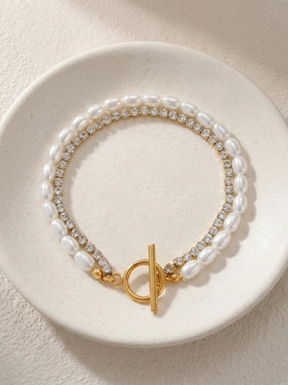 Modern PVD 18K guldpläterad armband med OT-spänne och gnistrande strass