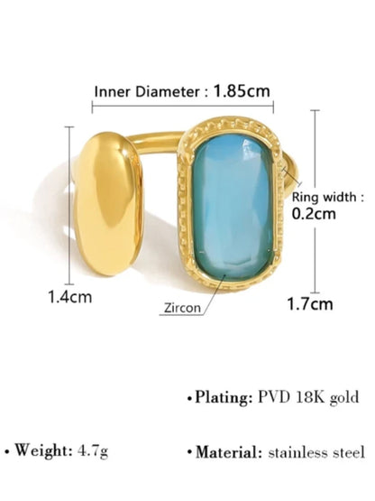Luxury Blue Zirconia Ring | PVD 18K Gold Plated Stainless Steel Jewelry