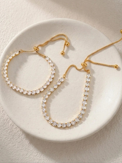 PVD 18K guldpläterat tennisarmband med gnistrande zirkonia i rostfritt stål