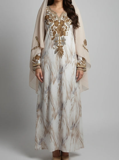 Emirati Mukhawar kaftan i silk med lyxig brodyr och justerbart bälte – elegant festklänning för dam
(Keywords: mukhawar, kaftan, silkklänning, festkläder dam)