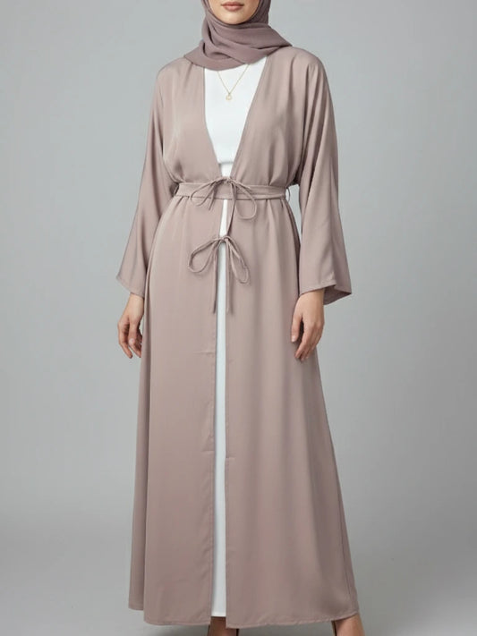 Luxury two-piece abaya set in beige with scarf and belt – Emara Modesty premium Dubai design