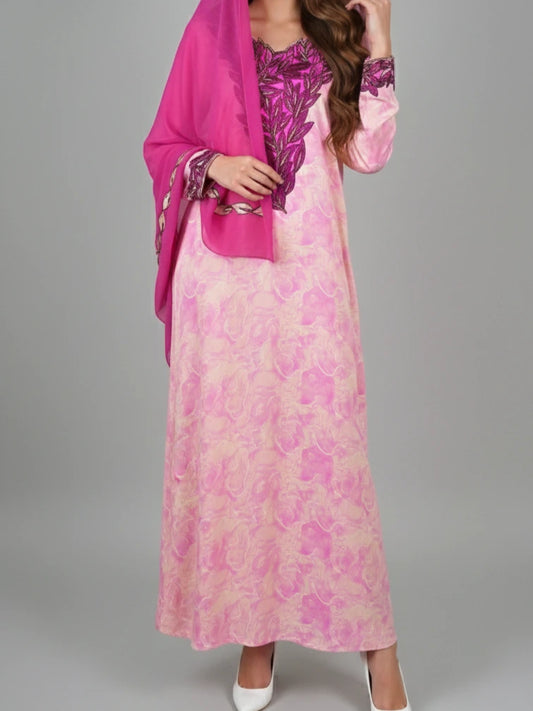Pink silk kaftan mukhawar arabic style for ramadan and eid