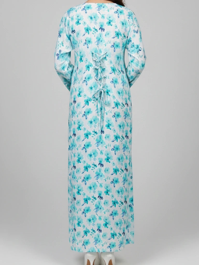 Arabisk sidenklänning Mukhawar med broderad sjal och elegant passform