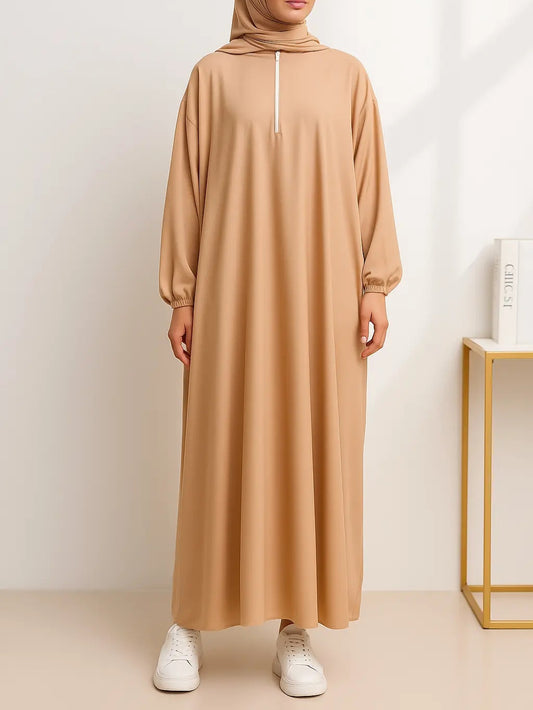 Nidah Premium Vardagsabaya – Beige med Fastsydd Sjal