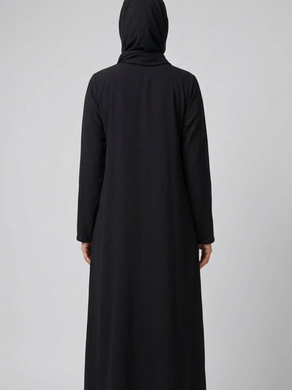Svart Dubai-abaya i premium crêpe med stenbroderi framtill