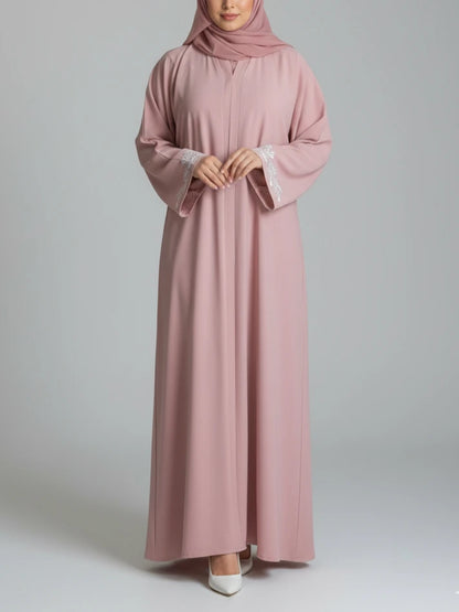 High-quality abaya dress with buttons worn closed or open – modesty abaya for Eid.