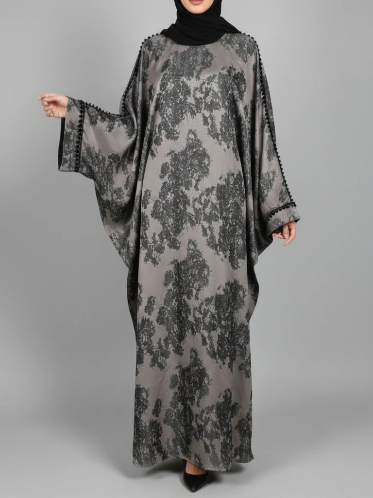 Modern satin-abaya för Eid och Ramadan med dold midjebälte