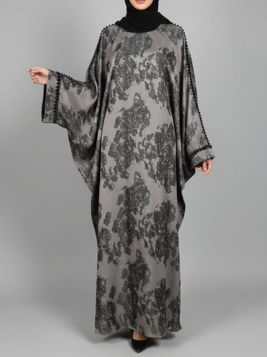 Modern satin-abaya för Eid och Ramadan med dold midjebälte