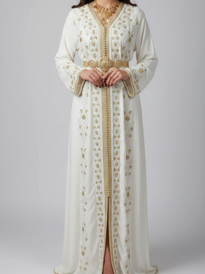 Hand-made Moroccan kaftan with beaded details and premium fabric