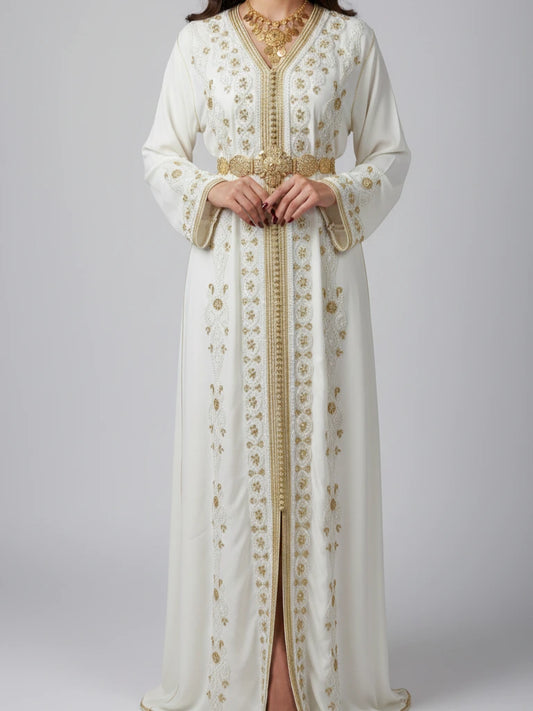 Hand-made Moroccan kaftan with beaded details and premium fabric