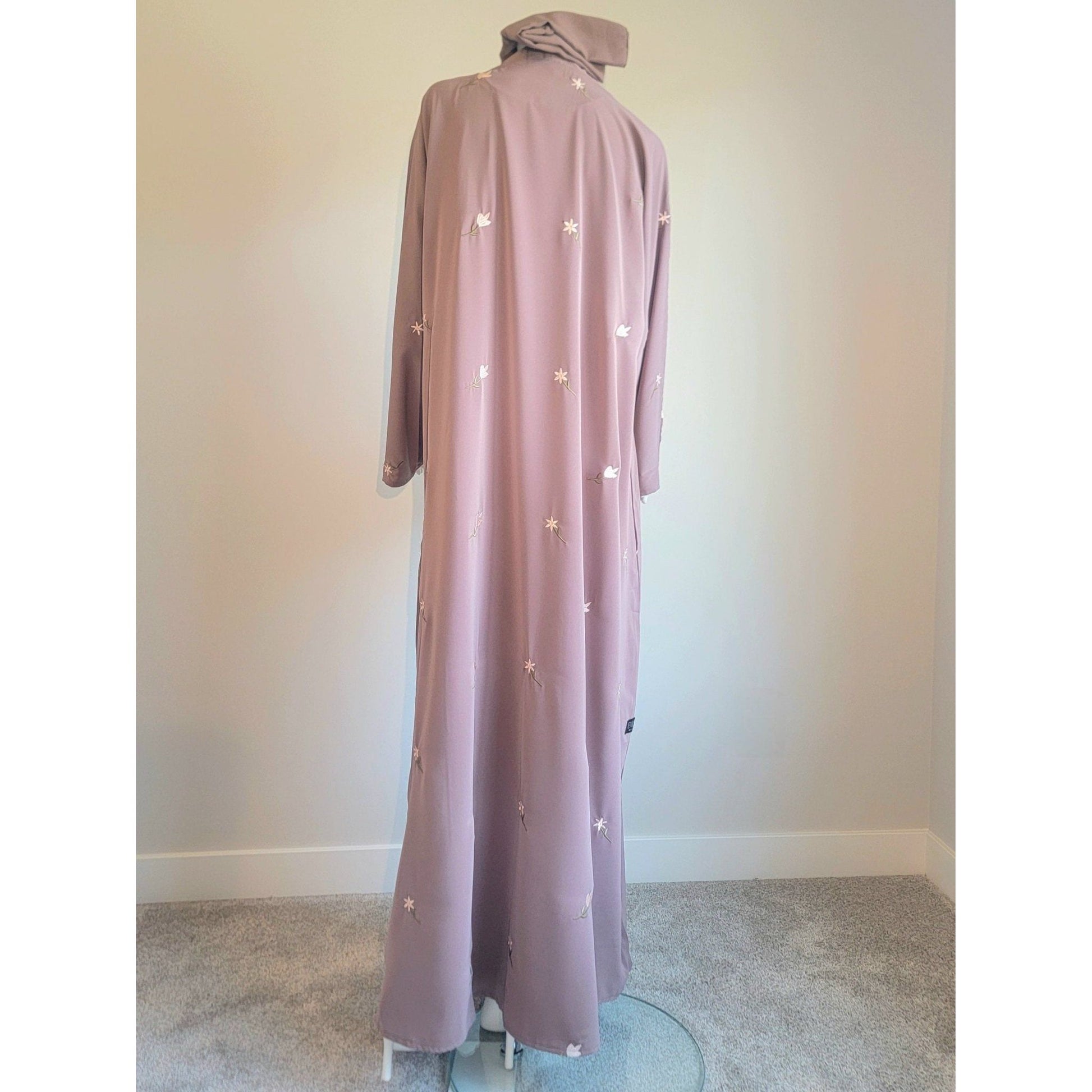 Brown kimono abaya with flower embroidery 